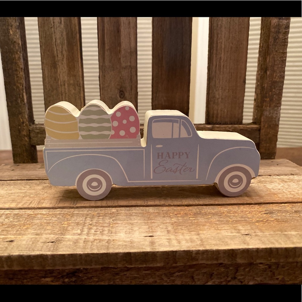 Farmhouse Easter Egg Truck Wood Sign For Tier Trays Tabletop or Shelf
